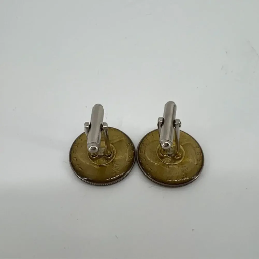 Quarter Dollar Cuff Links Hand painted Enameled Coin Collector Wedding Gift USA